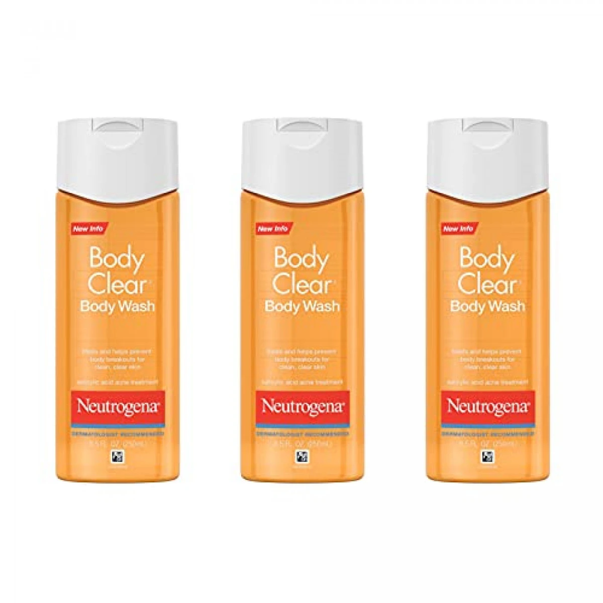 Neutrogena Body Clear Acne Body Wash With Glycerin & 2% Salicylic Acid Acne Medication, Oil-Free Acne Wash For Breakouts On Back, Chest & Shoulders, Non-Comedogenic, 8.5 Fl. Oz, Pack Of 3 3 Neutrogena Body Clear Acne Body Wash With Glycerin & 2% Salicylic Acid Acne Medication, Oil-Free Acne Wash For Breakouts On Back, Chest & Shoulders, Non-Comedogenic, 8.5 Fl. Oz, Pack Of 3