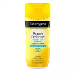 Neutrogena Beach Defense Water-Resistant Sunscreen Lotion With Broad Spectrum, Oil-Free And PABA-Free Oxybenzone-Free Sunscreen Lotion, UVA/UVB Sun Protection, SPF 50, 6.7 Fl. Oz