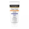 Neutrogena Clear Face Liquid Lotion Sunscreen For Acne-Prone Skin, Broad Spectrum SPF 50 UVA/UVB Protection, Oil-, Fragrance- & Oxybenzone-Free Facial Sunscreen, Non-Comedogenic, 3 Fl. Oz