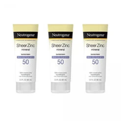 Neutrogena Sheer Zinc Oxide Dry-Touch Mineral Sunscreen Lotion, Broad Spectrum SPF 50 UVA/UVB Protection, Water-Resistant, Hypoallergenic And Non-Greasy, Paraben-Free, 3 Fl. Oz, Pack Of 3