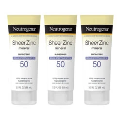 Neutrogena Sheer Zinc Oxide Dry-Touch Sunscreen Lotion With Broad Spectrum SPF 50 UVA/UVB Protection, Water-Resistant, Hypoallergenic And Non-Greasy Mineral Sunscreen, Paraben-Free, 3 Fl. Oz (Pack Of 3)