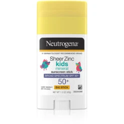 Neutrogena Sheer Zinc Oxide Kids Mineral Sunscreen Stick, Broad Spectrum SPF 50+ And UVA/UVB Protection And Water Resistant With Residue-Free, No-Mess Application, Oil- And Paraben-Free, 1.5 Oz