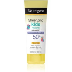 Neutrogena Sheer Zinc Oxide Kids Mineral Sunscreen Lotion, Broad Spectrum SPF 50+ With UVA/UVB Protection, Water-Resistant For 80 Minutes, Paraben-, Dye-, Fragrance- And Tear Free, 3 Fl. Oz
