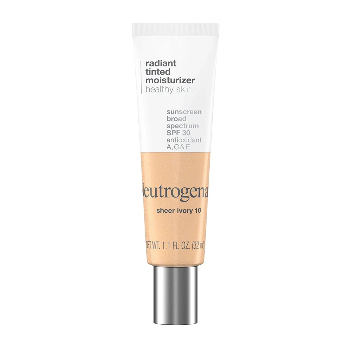 Neutrogena Healthy Skin Radiant Tinted Facial Moisturizer With Broad Spectrum SPF 30 Sunscreen Vitamins A, C, And E, Lightweight, Sheer, And Oil-Free Coverage, Sheer Ivory 10, 1.1 Fl. Oz 3 Neutrogena Healthy Skin Radiant Tinted Facial Moisturizer With Broad Spectrum SPF 30 Sunscreen Vitamins A, C, And E, Lightweight, Sheer, And Oil-Free Coverage, Sheer Ivory 10, 1.1 Fl. Oz